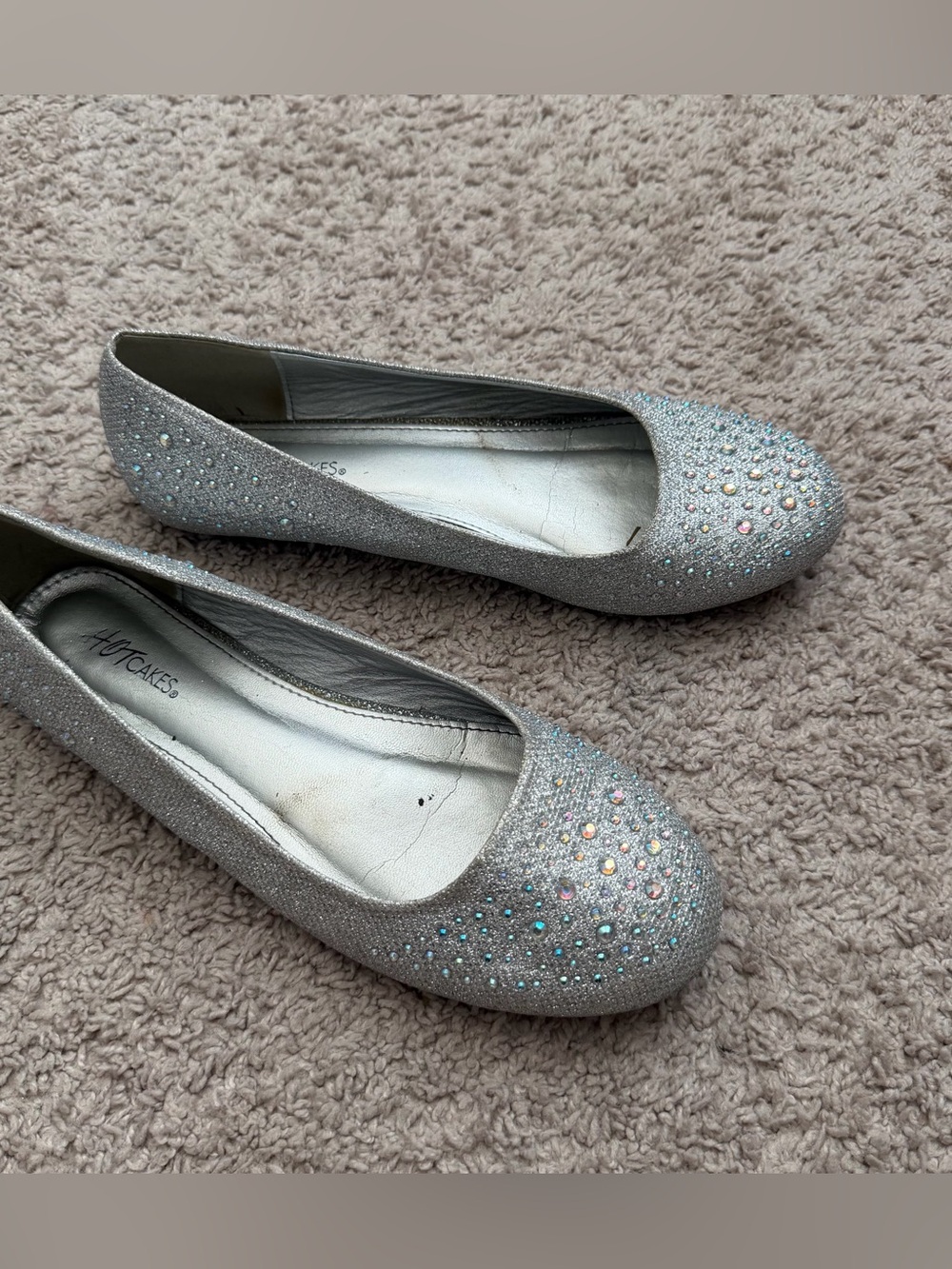 Hot Cakes Silver Rhinestone Ballet Flats